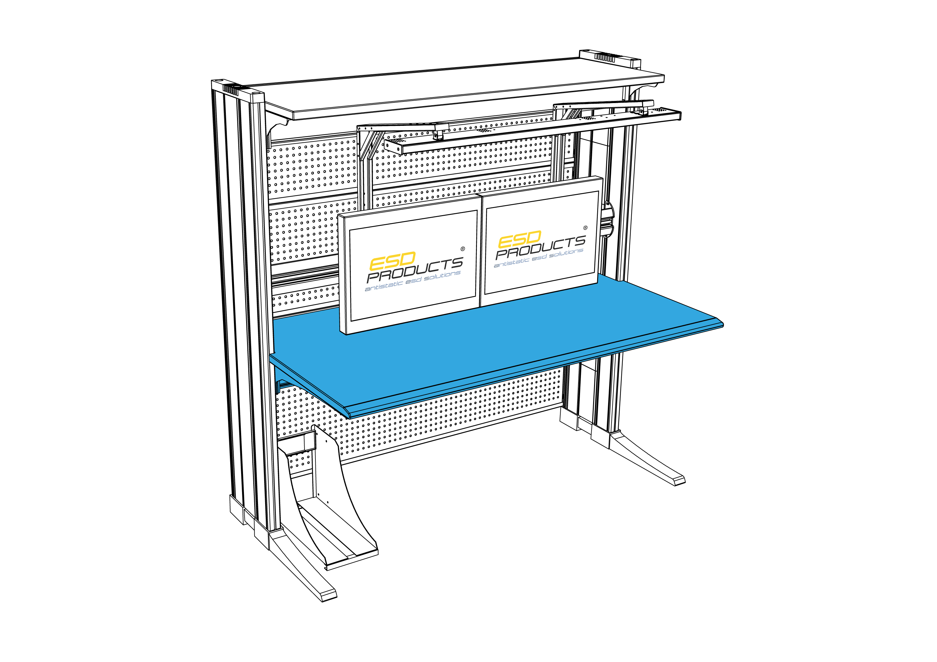 AES ESD Worktop for ESD Workstation AES Oscar 2-level config el.eng p.47 blue detail drw